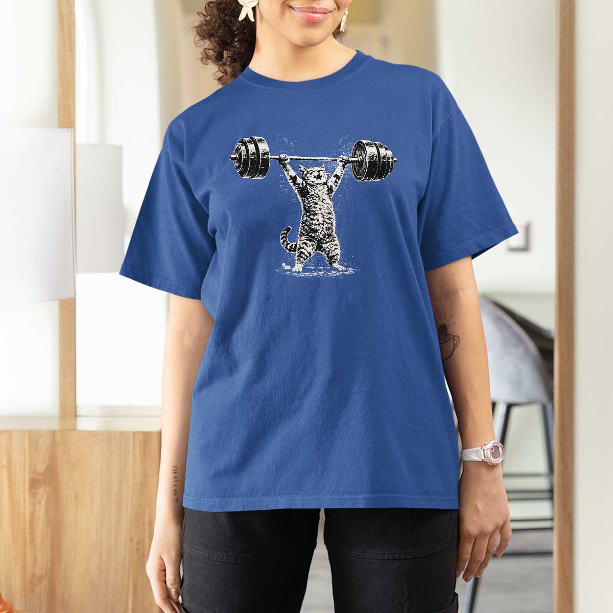Funny Cat Gym T Shirt For Women Weightlifting Workout