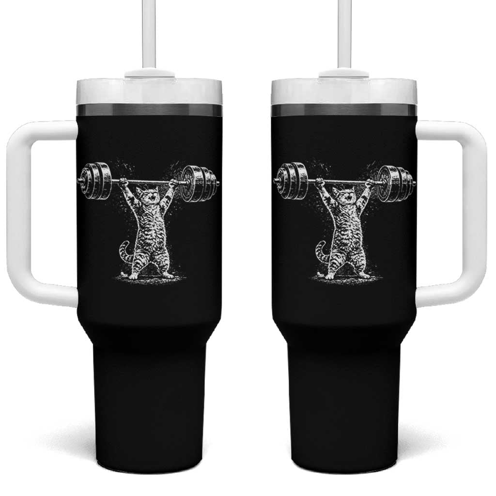 Funny Cat Gym Tumbler With Handle Weightlifting Workout