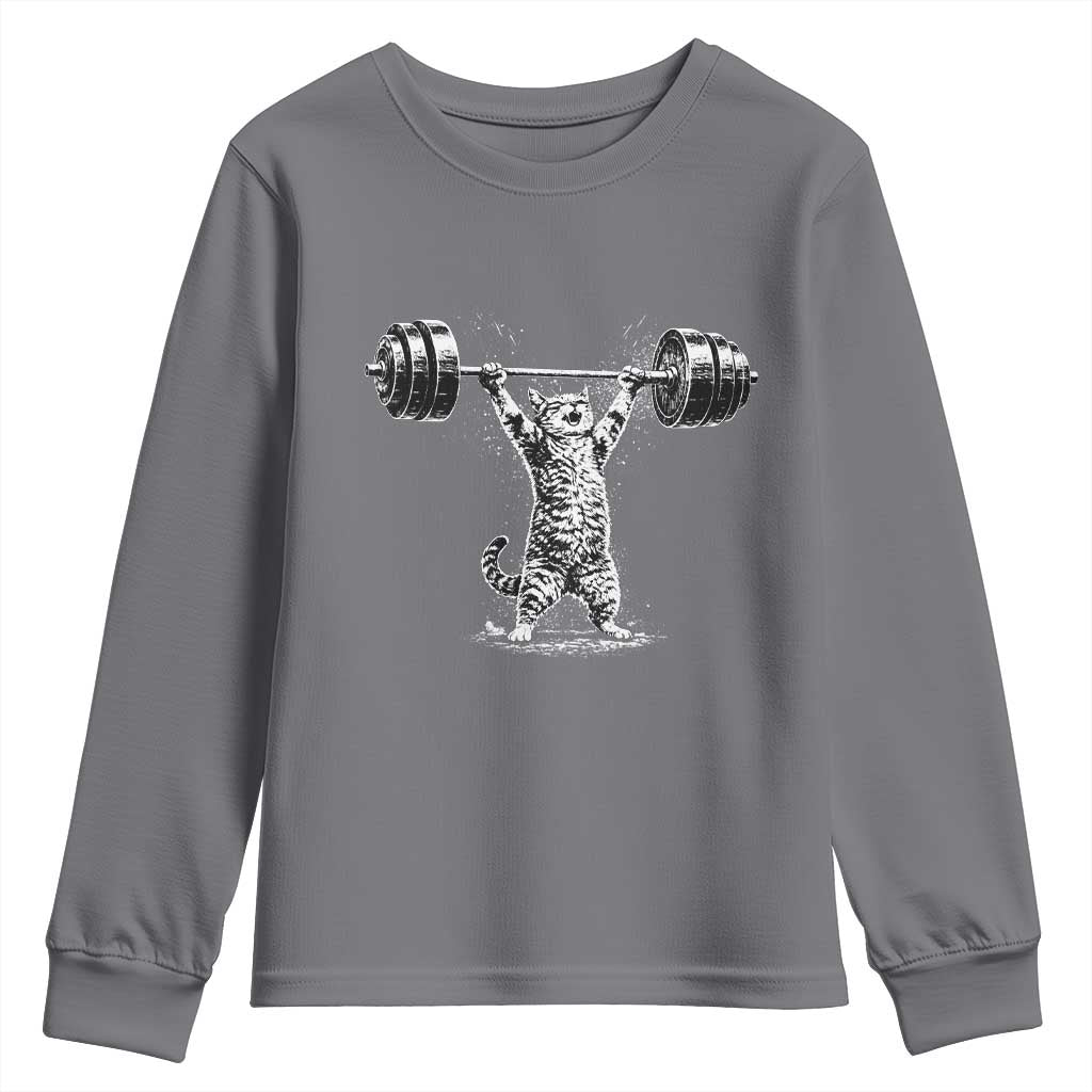 Funny Cat Gym Youth Sweatshirt Weightlifting Workout