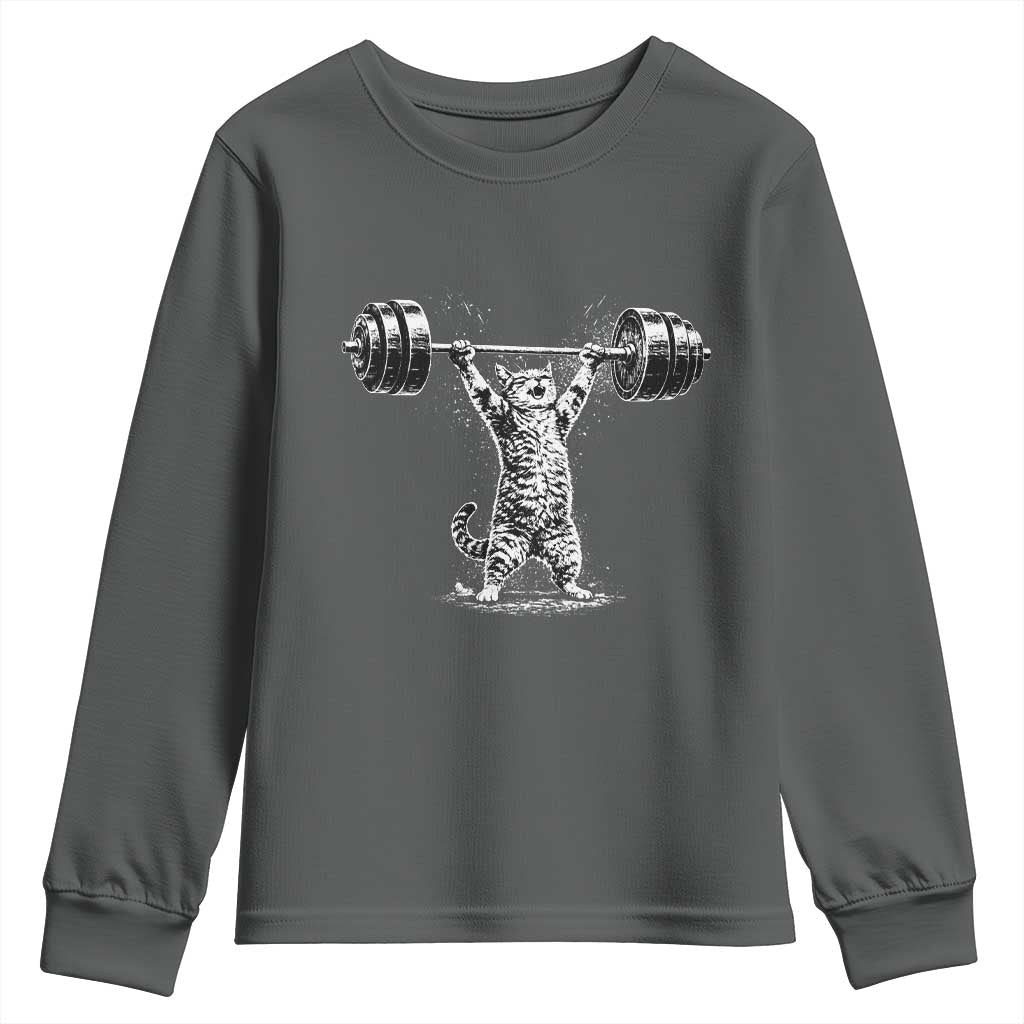 Funny Cat Gym Youth Sweatshirt Weightlifting Workout
