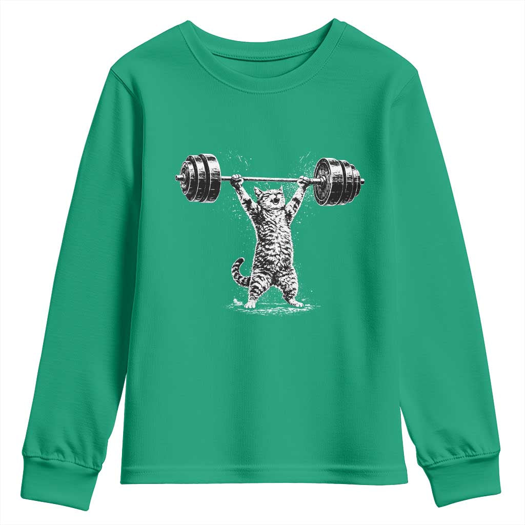 Funny Cat Gym Youth Sweatshirt Weightlifting Workout