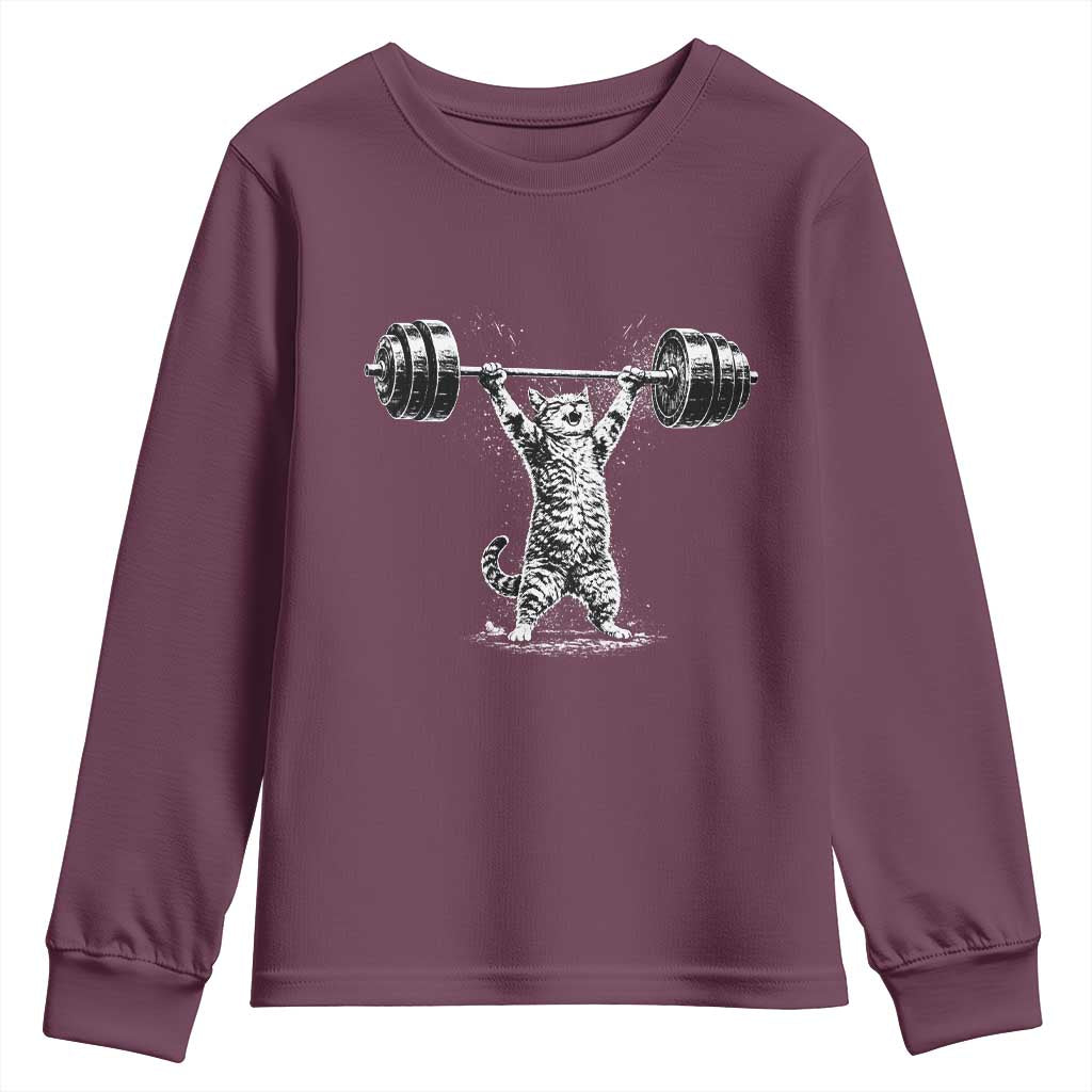 Funny Cat Gym Youth Sweatshirt Weightlifting Workout