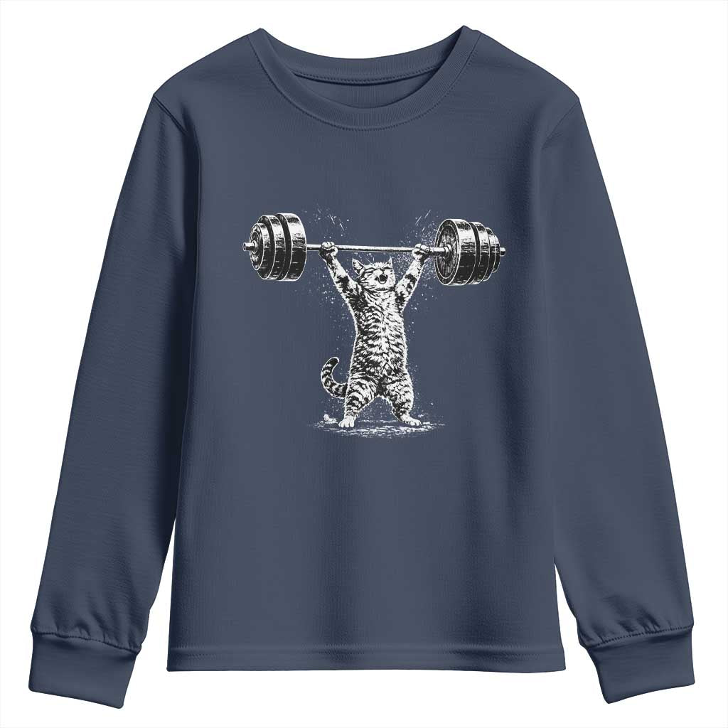 Funny Cat Gym Youth Sweatshirt Weightlifting Workout