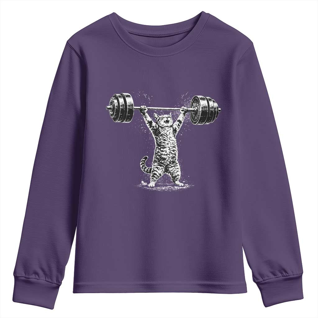 Funny Cat Gym Youth Sweatshirt Weightlifting Workout
