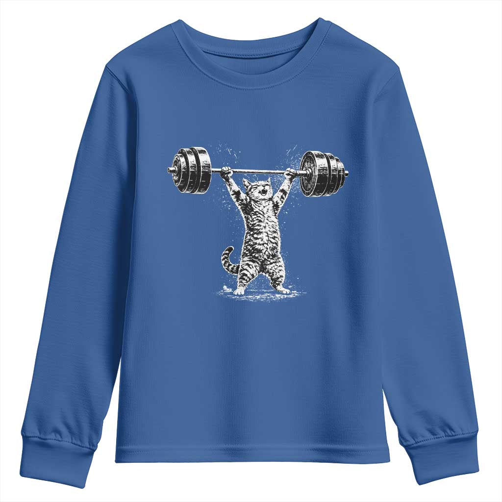 Funny Cat Gym Youth Sweatshirt Weightlifting Workout