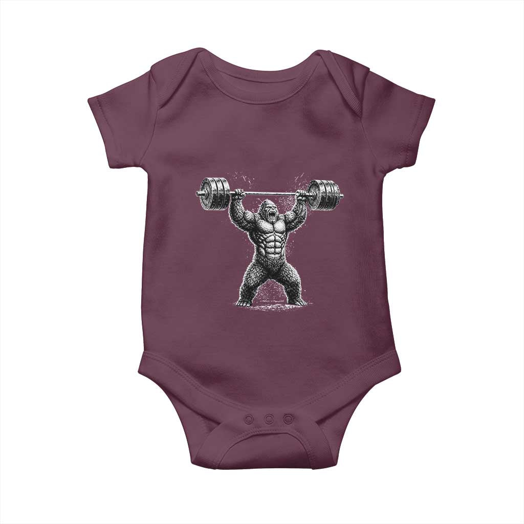 Funny Gym Bigfoot Baby Onesie Weightlifting Workout