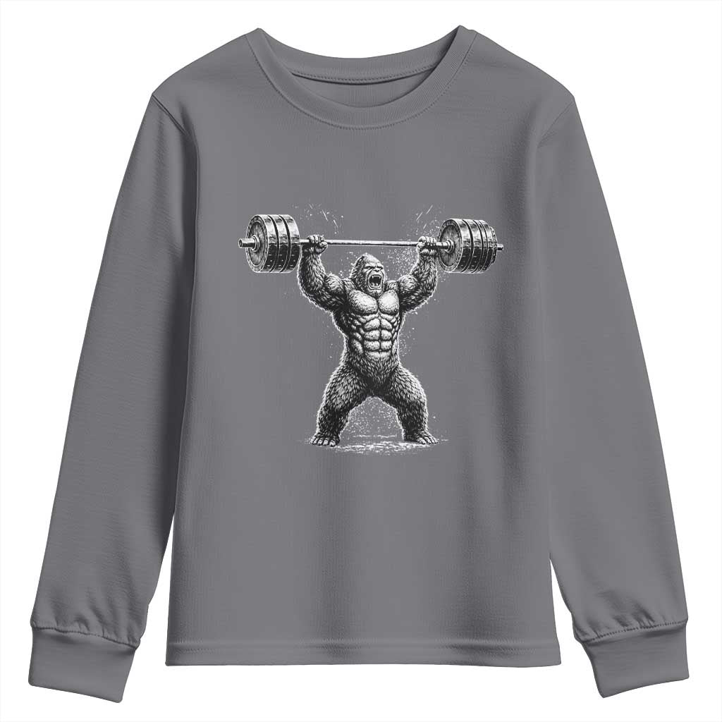 Funny Gym Bigfoot Youth Sweatshirt Weightlifting Workout