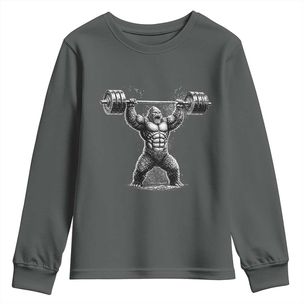 Funny Gym Bigfoot Youth Sweatshirt Weightlifting Workout
