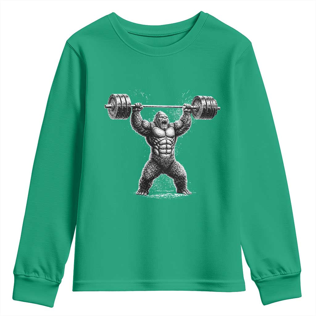 Funny Gym Bigfoot Youth Sweatshirt Weightlifting Workout