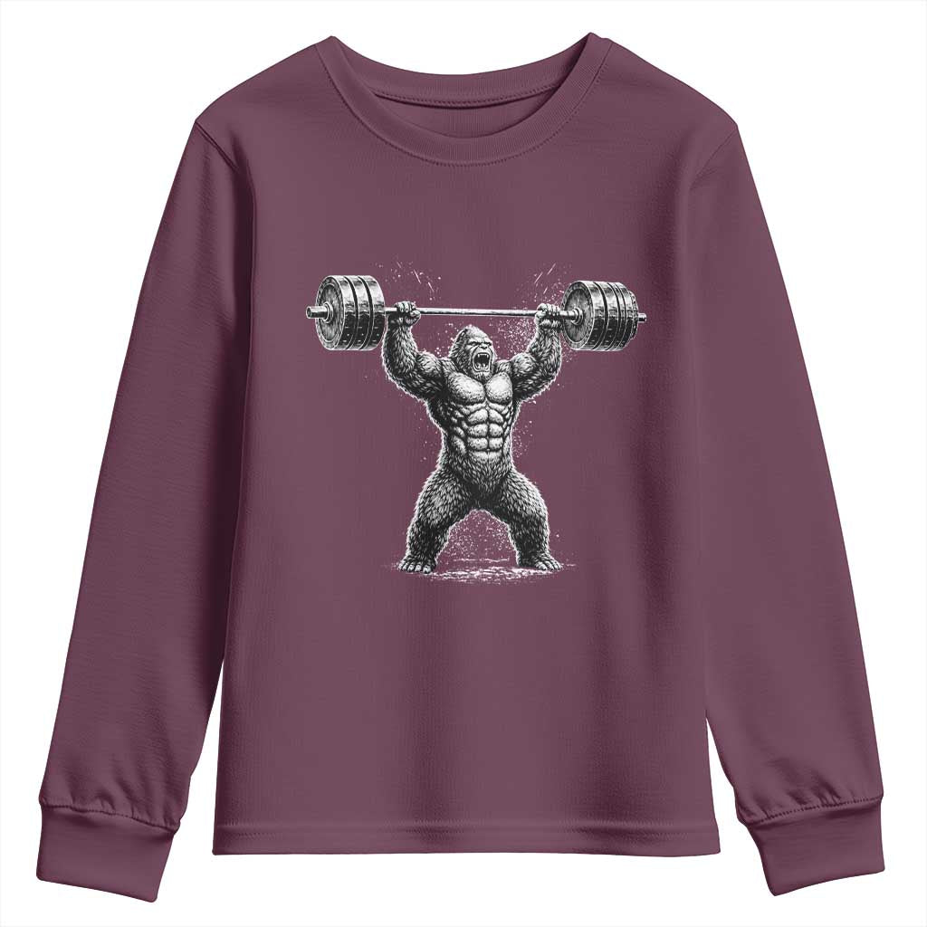 Funny Gym Bigfoot Youth Sweatshirt Weightlifting Workout