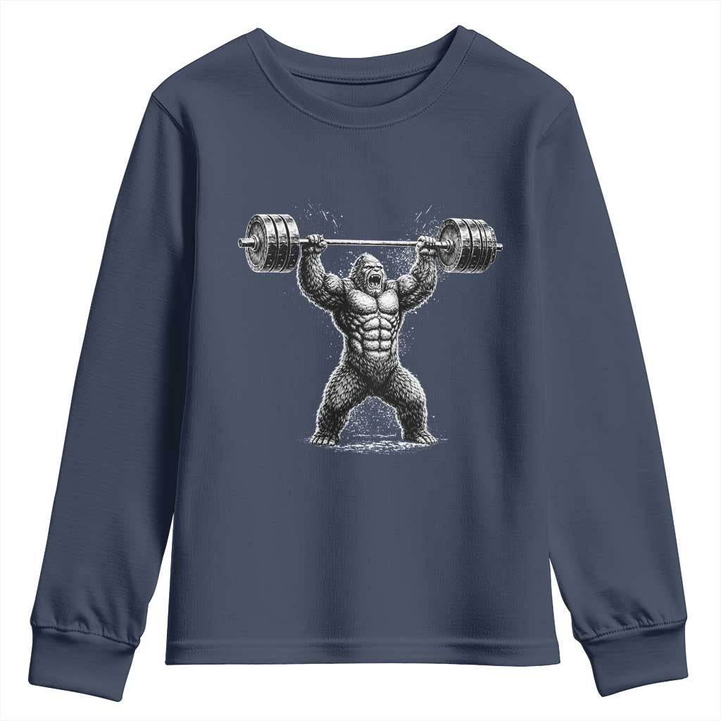 Funny Gym Bigfoot Youth Sweatshirt Weightlifting Workout