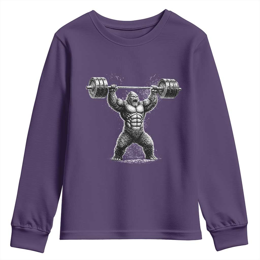 Funny Gym Bigfoot Youth Sweatshirt Weightlifting Workout