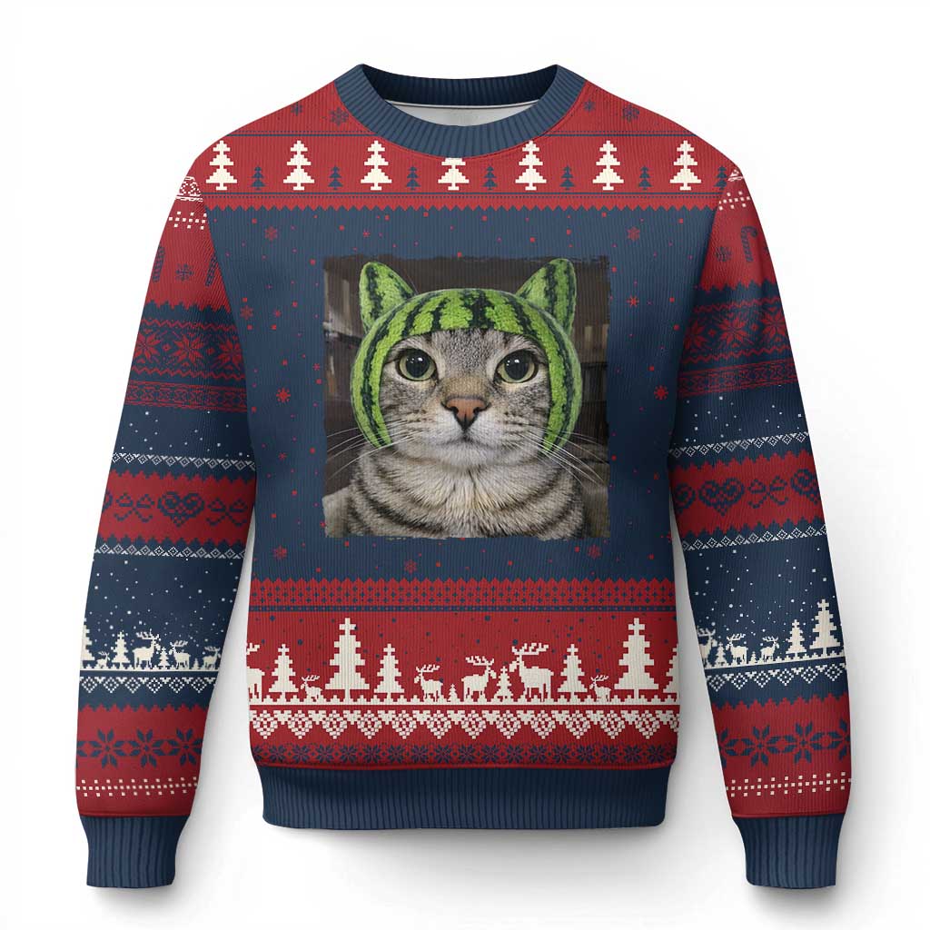 Watermelon Cat Silly Cat Meme Ugly Christmas Sweater