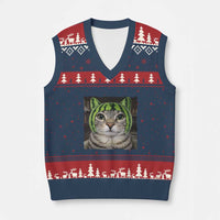 Watermelon Cat Silly Cat Meme V-Neck Knit Sweater Vest