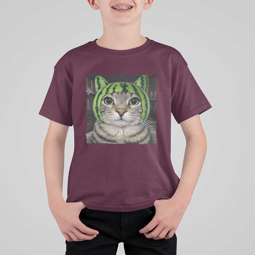 Watermelon Cat Silly Cat Meme T Shirt For Kid