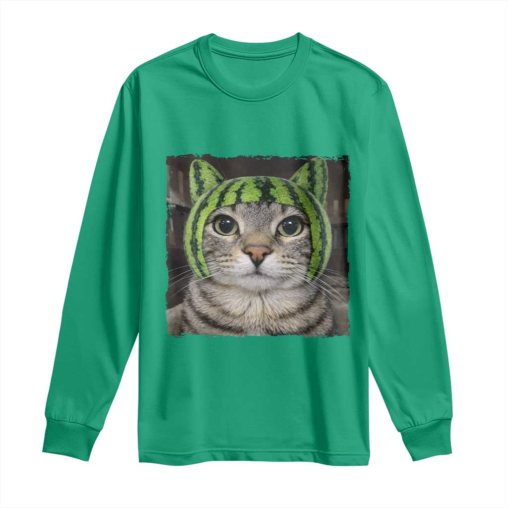 Watermelon Cat Silly Cat Meme Long Sleeve Shirt