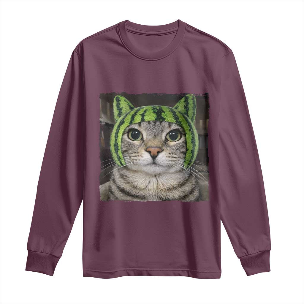 Watermelon Cat Silly Cat Meme Long Sleeve Shirt