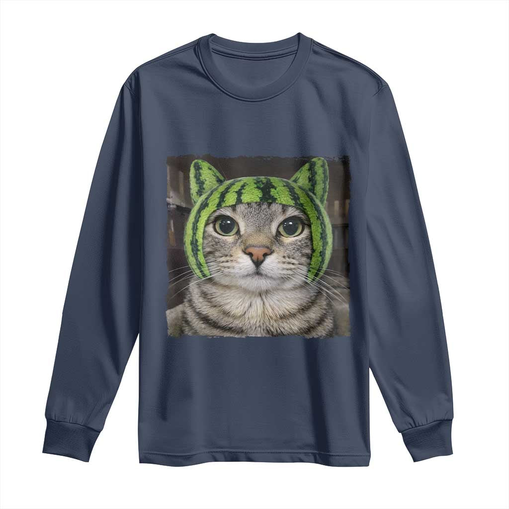 Watermelon Cat Silly Cat Meme Long Sleeve Shirt