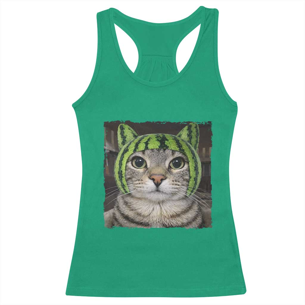 Watermelon Cat Silly Cat Meme Racerback Tank Top