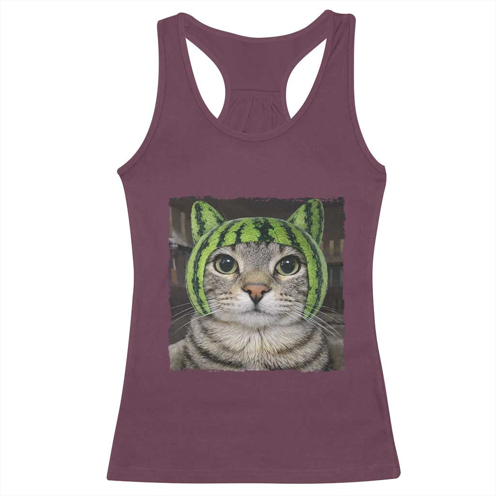Watermelon Cat Silly Cat Meme Racerback Tank Top