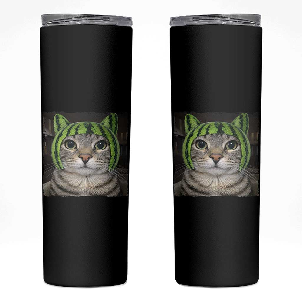 Watermelon Cat Silly Cat Meme Skinny Tumbler