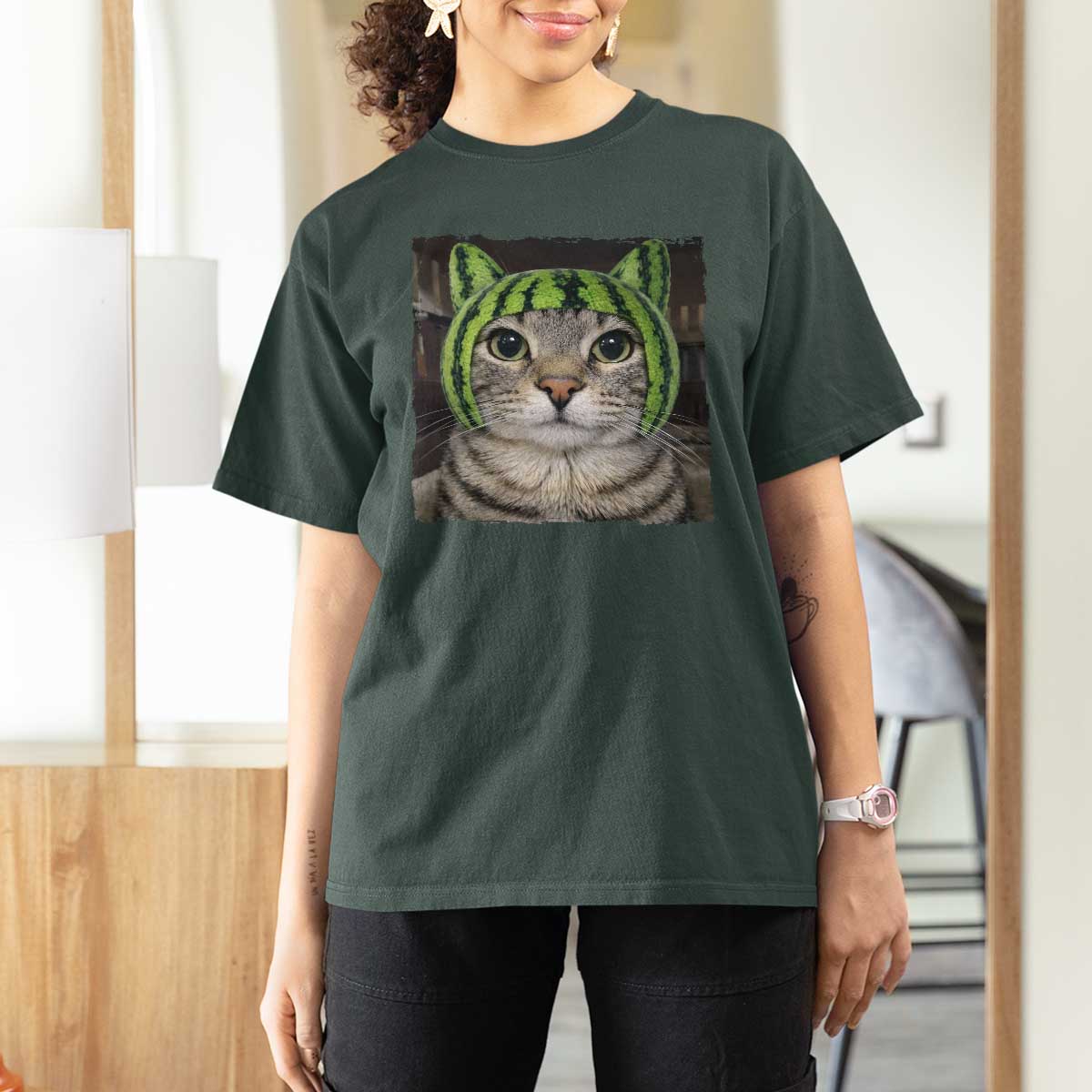 Watermelon Cat Silly Cat Meme T Shirt For Women