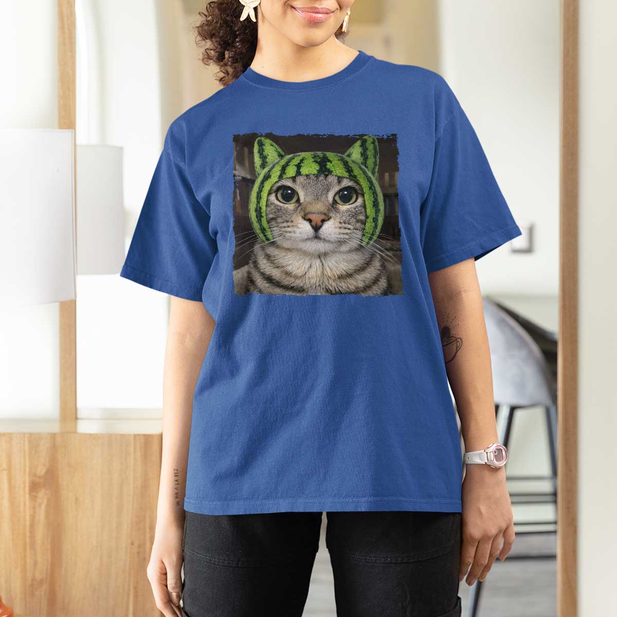 Watermelon Cat Silly Cat Meme T Shirt For Women