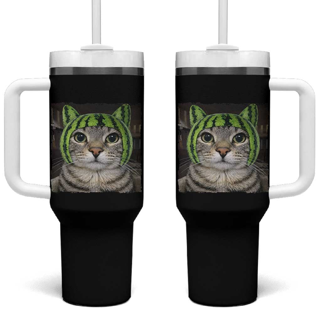 Watermelon Cat Silly Cat Meme Tumbler With Handle
