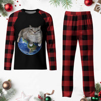 Earth Cat Silly Cat Meme Plaid Pajama Set