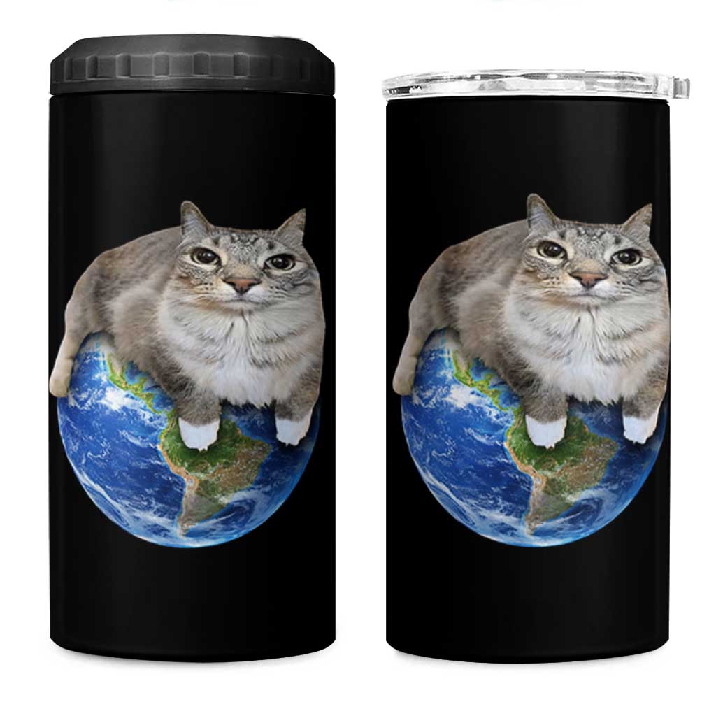Earth Cat Silly Cat Meme 4 in 1 Can Cooler Tumbler