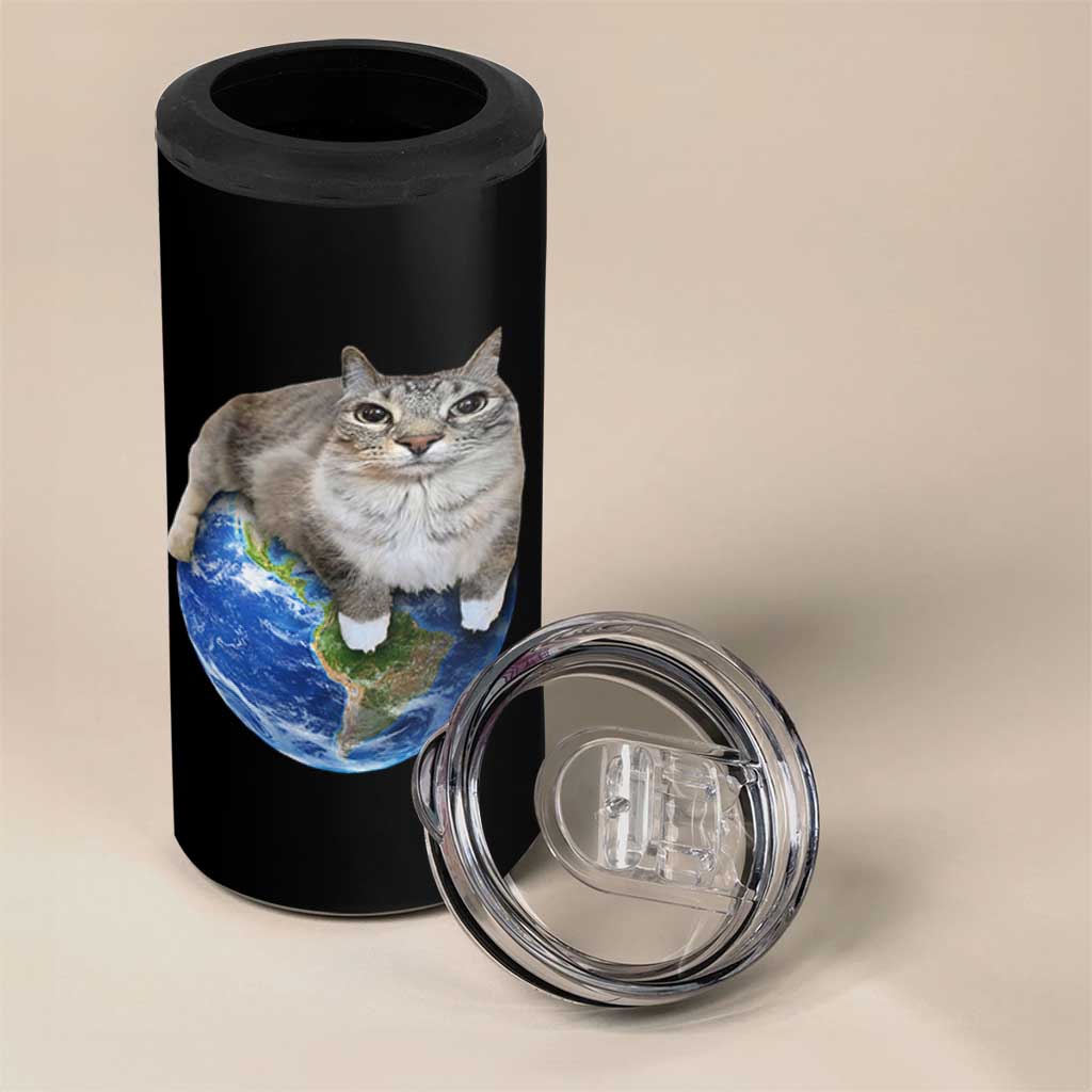 Earth Cat Silly Cat Meme 4 in 1 Can Cooler Tumbler