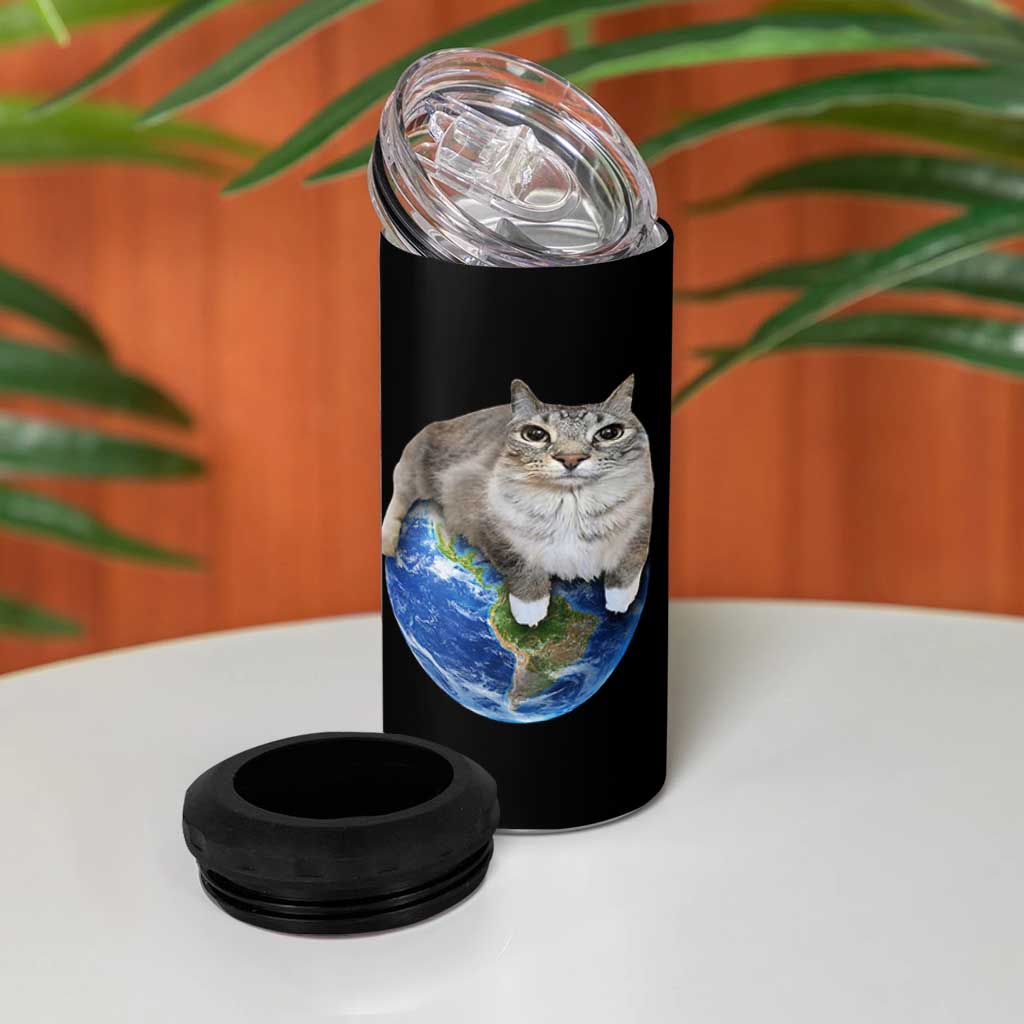 Earth Cat Silly Cat Meme 4 in 1 Can Cooler Tumbler