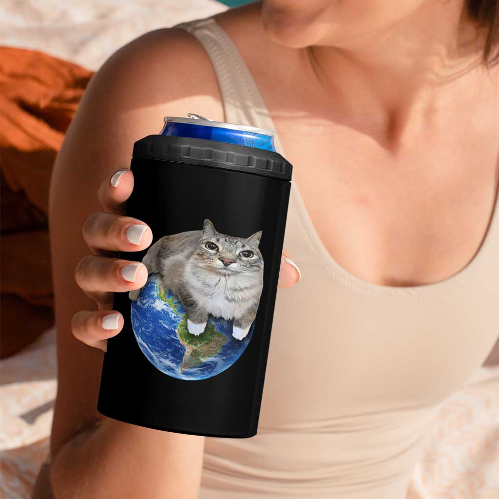 Earth Cat Silly Cat Meme 4 in 1 Can Cooler Tumbler