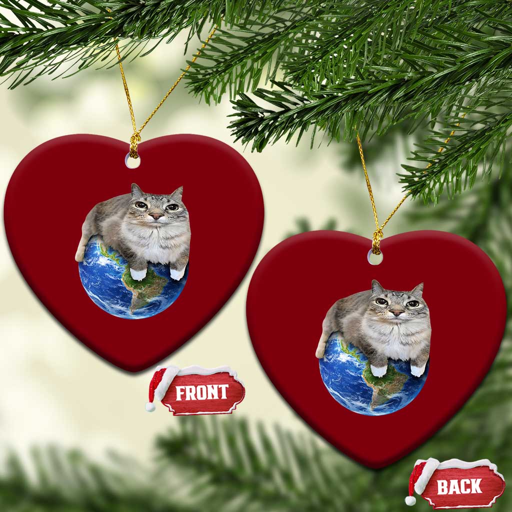 Earth Cat Silly Cat Meme Ceramic Ornament