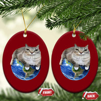 Earth Cat Silly Cat Meme Ceramic Ornament