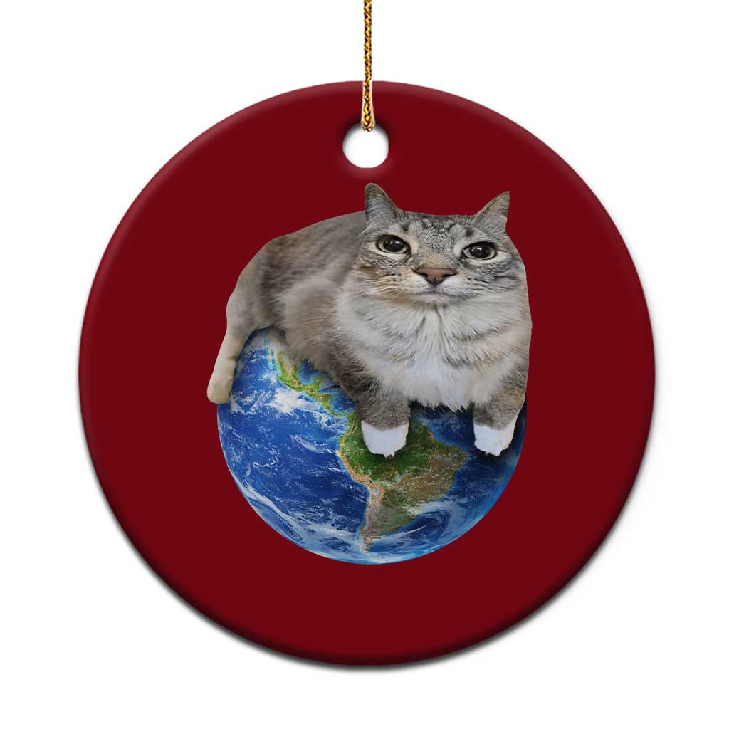 Earth Cat Silly Cat Meme Ceramic Ornament