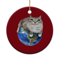 Earth Cat Silly Cat Meme Ceramic Ornament