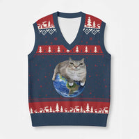 Earth Cat Silly Cat Meme V-Neck Knit Sweater Vest