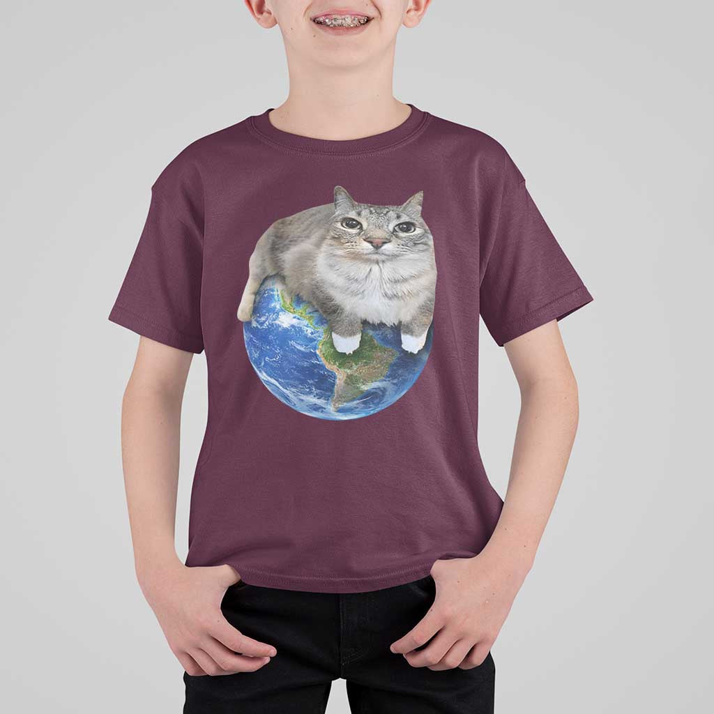 Earth Cat Silly Cat Meme T Shirt For Kid