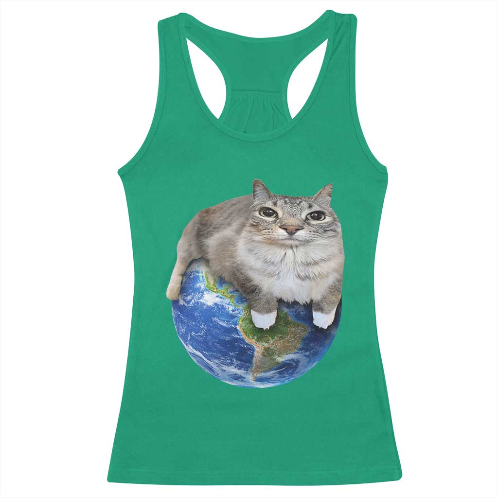 Earth Cat Silly Cat Meme Racerback Tank Top
