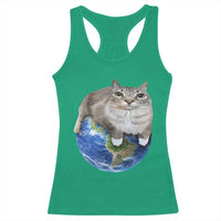 Earth Cat Silly Cat Meme Racerback Tank Top