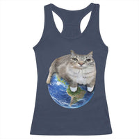 Earth Cat Silly Cat Meme Racerback Tank Top