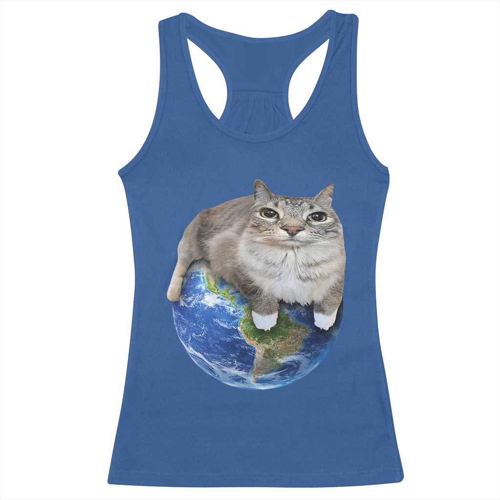 Earth Cat Silly Cat Meme Racerback Tank Top