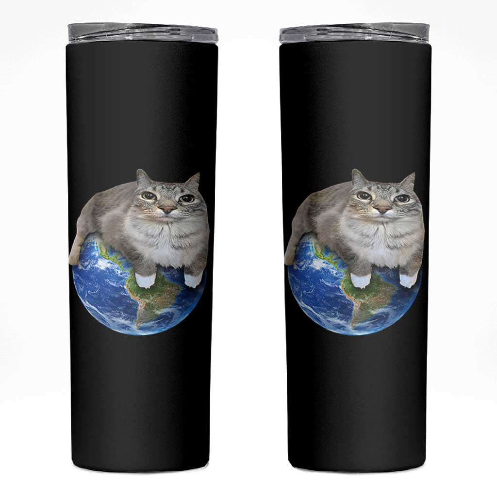Earth Cat Silly Cat Meme Skinny Tumbler
