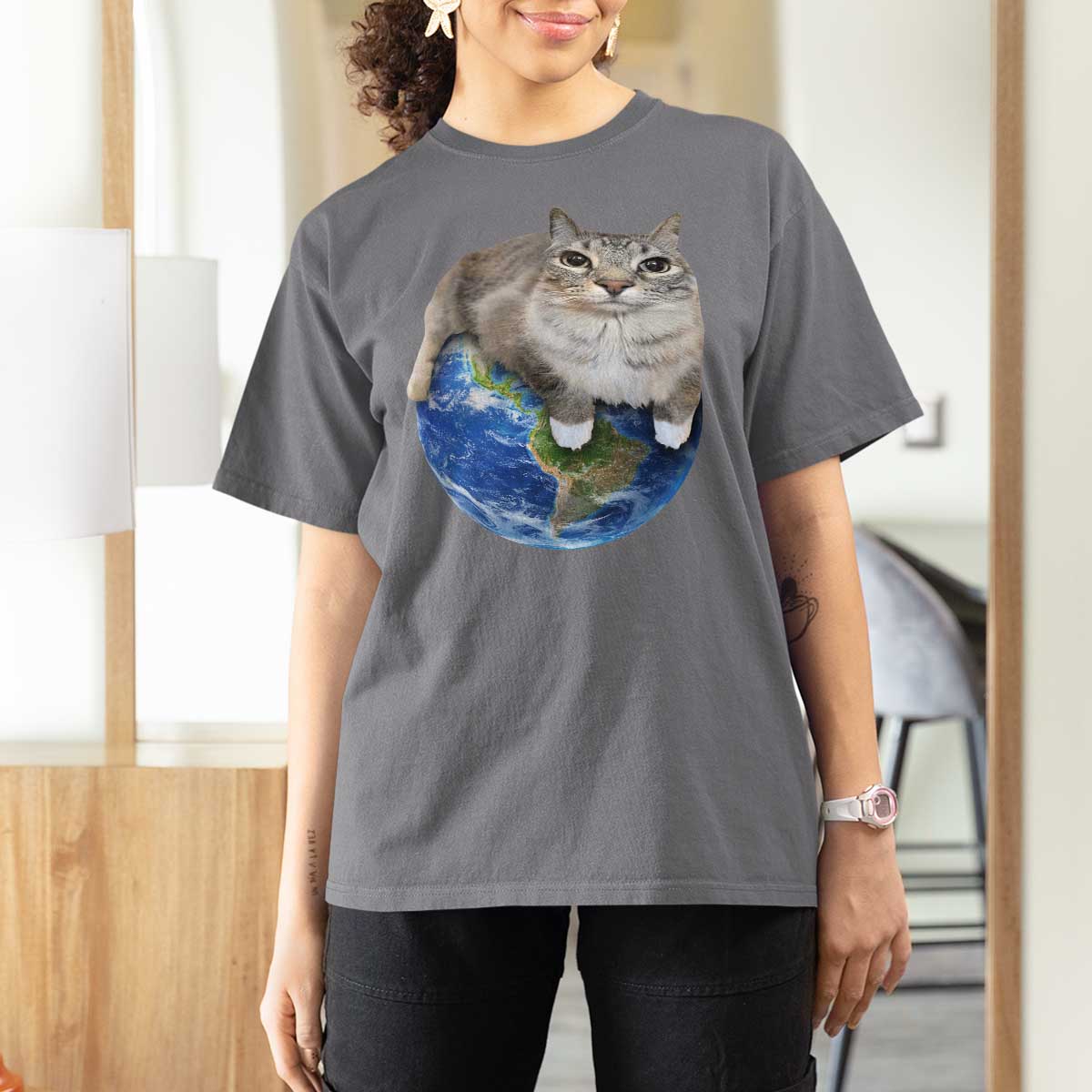 Earth Cat Silly Cat Meme T Shirt For Women