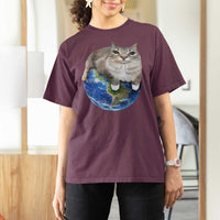 Earth Cat Silly Cat Meme T Shirt For Women