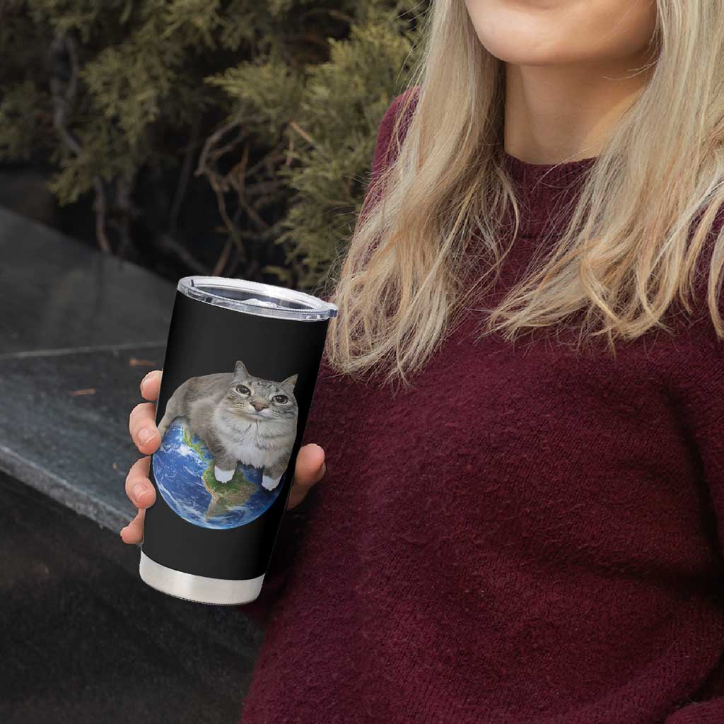 Earth Cat Silly Cat Meme Tumbler Cup