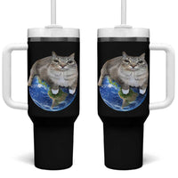 Earth Cat Silly Cat Meme Tumbler With Handle