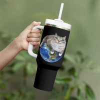 Earth Cat Silly Cat Meme Tumbler With Handle