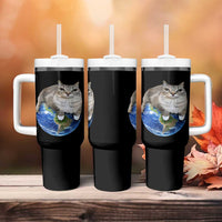 Earth Cat Silly Cat Meme Tumbler With Handle